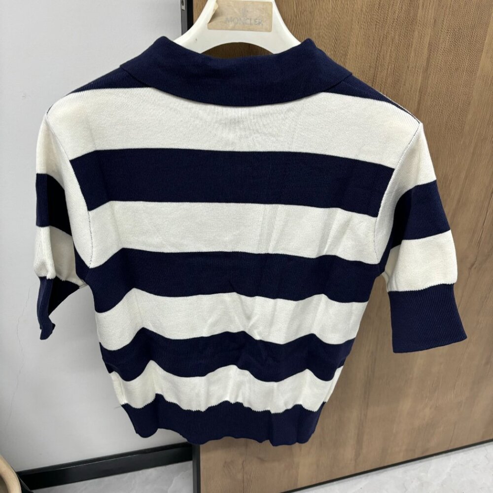 Miu Miu Women's Navy and White Striped Polo Shirt - Picture 5 of 6